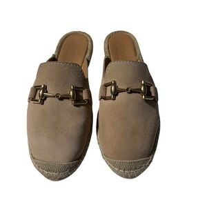 Maypol Espadrille Slides – Size 39 (US 8-8 1/2) Camel Color gold hardware detail